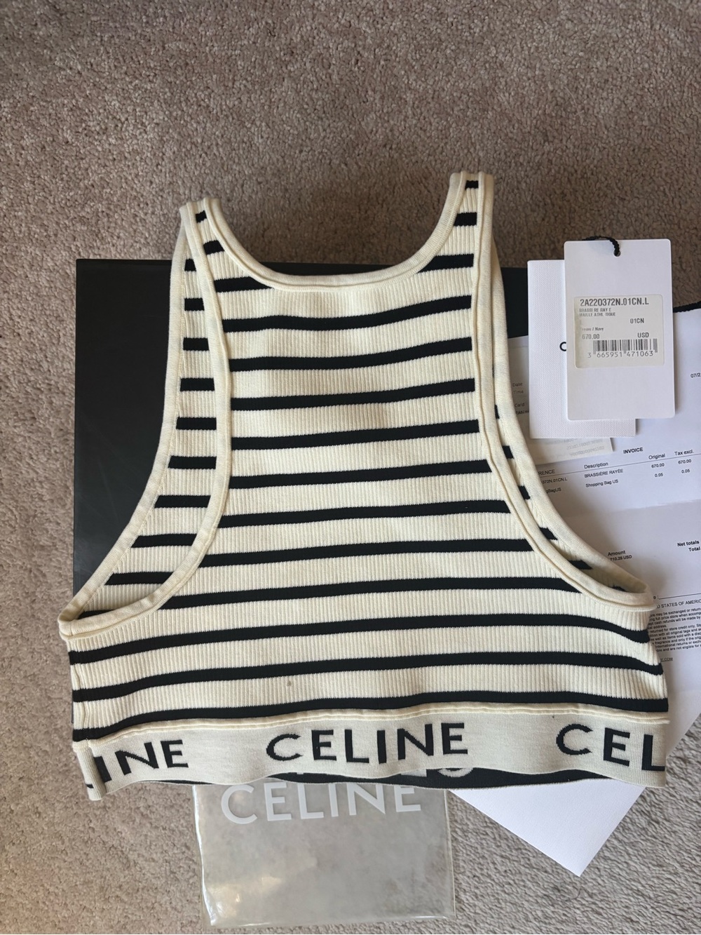 Celine Black and Cream Striped Ribbed Crop Tank - Picture 2 of 8